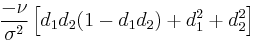 \frac{-\nu}{\sigma^2} \left[ d_1 d_2 (1 - d_1 d_2) %2B d_1^2 %2B d_2^2 \right]