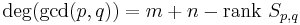 \deg(\gcd(p,q)) = m%2Bn-\mathrm{rank}~S_{p,q}