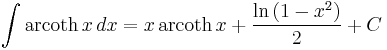 \int \operatorname{arcoth} \, x \, dx=
    x \, \operatorname{arcoth} \, x%2B\frac{\ln\left(1-x^2\right)}{2}%2BC