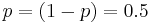 p = (1-p) = 0.5