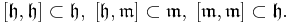  [\mathfrak h,\mathfrak h]\subset \mathfrak h,\; [\mathfrak h,\mathfrak m]\subset \mathfrak m,\; [\mathfrak m,\mathfrak m]\subset \mathfrak h.