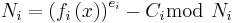 N_i = \left ( f_i\left ( x \right ) \right )^{e_i}-C_i \bmod\ N_i