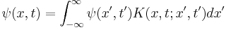 \psi(x,t) = \int_{-\infty}^\infty \psi(x',t') K(x,t; x', t') dx'