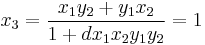 x_3 = \frac{x_1 y_2 %2B y_1 x_2}{1 %2B dx_1 x_2 y_1 y_2} = 1