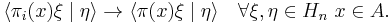  \langle \pi_i(x) \xi \mid \eta \rangle \rightarrow \langle \pi(x) \xi \mid \eta \rangle \quad \forall \xi, \eta \in H_n \ x \in A. 