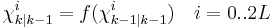 \chi_{k|k-1}^{i} = f(\chi_{k-1|k-1}^{i}) \quad i = 0..2L 