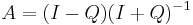  A = (I - Q)(I %2B Q)^{-1} \,\!