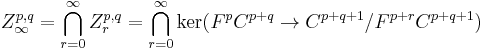 Z_\infty^{p,q} = \bigcap_{r=0}^\infty Z_r^{p,q} = \bigcap_{r=0}^\infty \ker(F^p C^{p%2Bq} \rightarrow C^{p%2Bq%2B1}/F^{p%2Br} C^{p%2Bq%2B1})