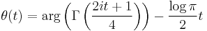 \theta(t) = \arg \left(
\Gamma\left(\frac{2it%2B1}{4}\right)
\right) 
- \frac{\log \pi}{2} t