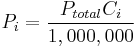 P_i =\frac{P_{total}C_i}{1,000,000}