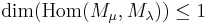 \dim(\operatorname{Hom}(M_\mu, M_\lambda))\leq 1