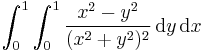 \int_0^1\int_0^1 \frac{x^2-y^2}{(x^2%2By^2)^2}\,\text{d}y\,\text{d}x