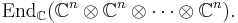 \mathrm{End}_\mathbb{C}(\mathbb{C}^n\otimes\mathbb{C}^n\otimes\cdots\otimes\mathbb{C}^n).