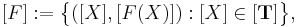 [F]:=\big\{([X],[F(X)]):[X]\in[\mathbf{T}]\big\},