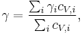 \gamma = \frac{\sum_i \gamma_i c_{V,i} }{ \sum_i c_{V,i} }, 