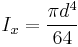 I_x = \frac{\pi d^4}{64} 