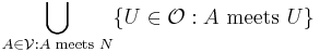 \bigcup_{A\in\mathcal{V}:A\text{ meets }N}\{U\in\mathcal{O}:A\text{ meets }U\}\,