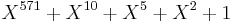  X^{571} %2B X^{10} %2B X^5 %2B X^2 %2B 1 