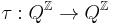 \tau:Q^\mathbb{Z}\to Q^\mathbb{Z}