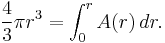 \frac{4}{3}\pi r^3 = \int_0^r A(r) \, dr.