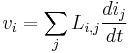 v_{i}=\sum_{j} L_{i,j}\frac{di_{j}}{dt} 