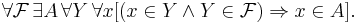 \forall \mathcal{F} \,\exists A \, \forall Y\, \forall x [(x \in Y \land Y \in \mathcal{F}) \Rightarrow x \in A].