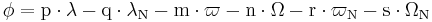  \phi = \rm p\cdot\lambda - \rm q\cdot\lambda_{\rm N} - \rm m\cdot\varpi - \rm n\cdot\Omega - \rm r\cdot\varpi_{\rm N} -\rm s\cdot\Omega_{\rm N}