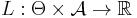 L: \Theta \times \mathcal{A} \rightarrow \mathbb{R}