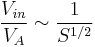  \frac{V_{in}}{V_A} \sim \frac{1}{S^{1/2}} 