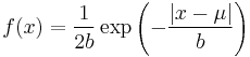 f(x) = \frac{1}{2b} \exp\left(-\frac{|x - \mu|}{b}\right)