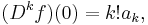 
(D^k f)(0) = k! a_k, \,\!
