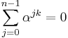 \sum_{j=0}^{n-1} \alpha^{jk} = 0