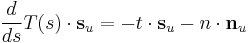 \frac{d}{ds}T(s)\cdot\mathbf{s}_u = -t\cdot\mathbf{s}_u - n\cdot\mathbf{n}_u
