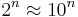 2^n\approx 10^n