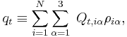 
q_t \equiv \sum_{i=1}^N\sum_{\alpha=1}^3  \; Q_{t, i\alpha} \rho_{i\alpha},
