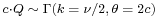 \scriptstyle c \cdot Q \;\sim\; {\Gamma}(k \;=\; \nu/2,\, \theta \;=\; 2c)\,