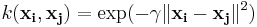 k(\mathbf{x_i},\mathbf{x_j})=\exp(-\gamma \|\mathbf{x_i} - \mathbf{x_j}\|^2)