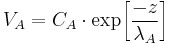 V_A = C_A \cdot \exp\!\left[{-z\over\lambda_A}\right]