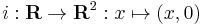 i�: \mathbf{R} \to \mathbf{R}^{2}�: x \mapsto (x, 0)