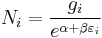 
N_i = \frac{g_i}{e^{\alpha%2B\beta \varepsilon_i}} 
