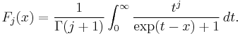 F_j(x) = \frac{1}{\Gamma(j%2B1)} \int_0^\infty \frac{t^j}{\exp(t-x) %2B 1}\,dt.