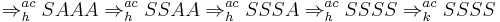 \Rightarrow^{ac}_{h} SAAA \Rightarrow^{ac}_{h} SSAA \Rightarrow^{ac}_{h} SSSA \Rightarrow^{ac}_{h} SSSS \Rightarrow^{ac}_{k} SSSS