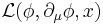 \mathcal{L}(\phi,\partial_\mu\phi,x)