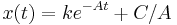 x(t) = ke^{-At} %2B C/A \,