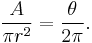 \frac{A}{\pi r^2}=\frac{\theta}{2\pi}.