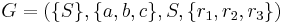 G = (\{S\}, \{a,b,c\}, S, \{r_1, r_2, r_3\})