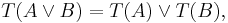 T(A\lor B)=T(A)\lor T(B),