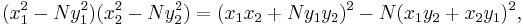 (x_1^2 - Ny_1^2)(x_2^2 - Ny_2^2) = (x_1x_2 %2B Ny_1y_2)^2 - N(x_1y_2 %2B x_2y_1)^2, \, 