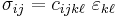 \sigma_{ij} = c_{ijk\ell}~ \varepsilon_{k\ell}