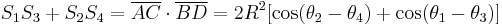 S_1S_3%2BS_2S_4=\overline{AC} \cdot\overline{BD} =2R^2[\cos(\theta_2-\theta_4)%2B\cos(\theta_1-\theta_3)]\;